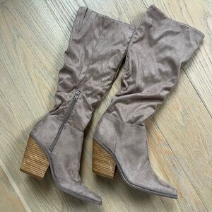 Brand new boots fabric slouchy knee high side zip cowboy pointy tip size 8